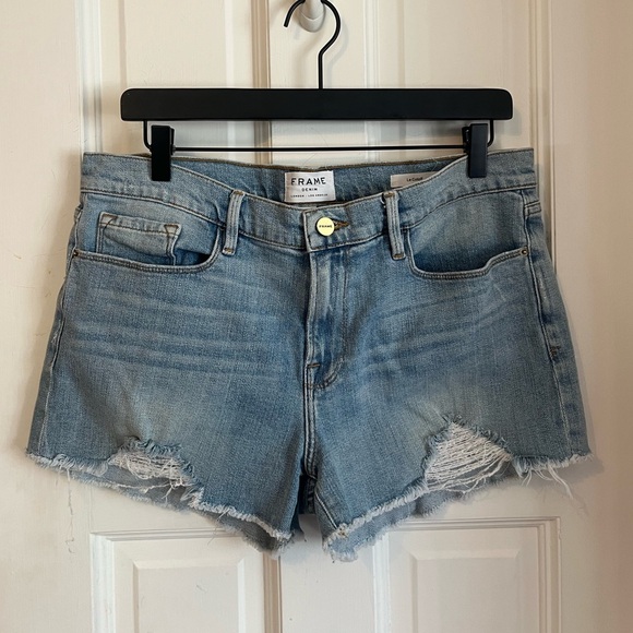 Frame Denim Pants - FRAME Denim Le Cutoff Distressed Jean Shorts Forton Downs Wash Light Blue 30